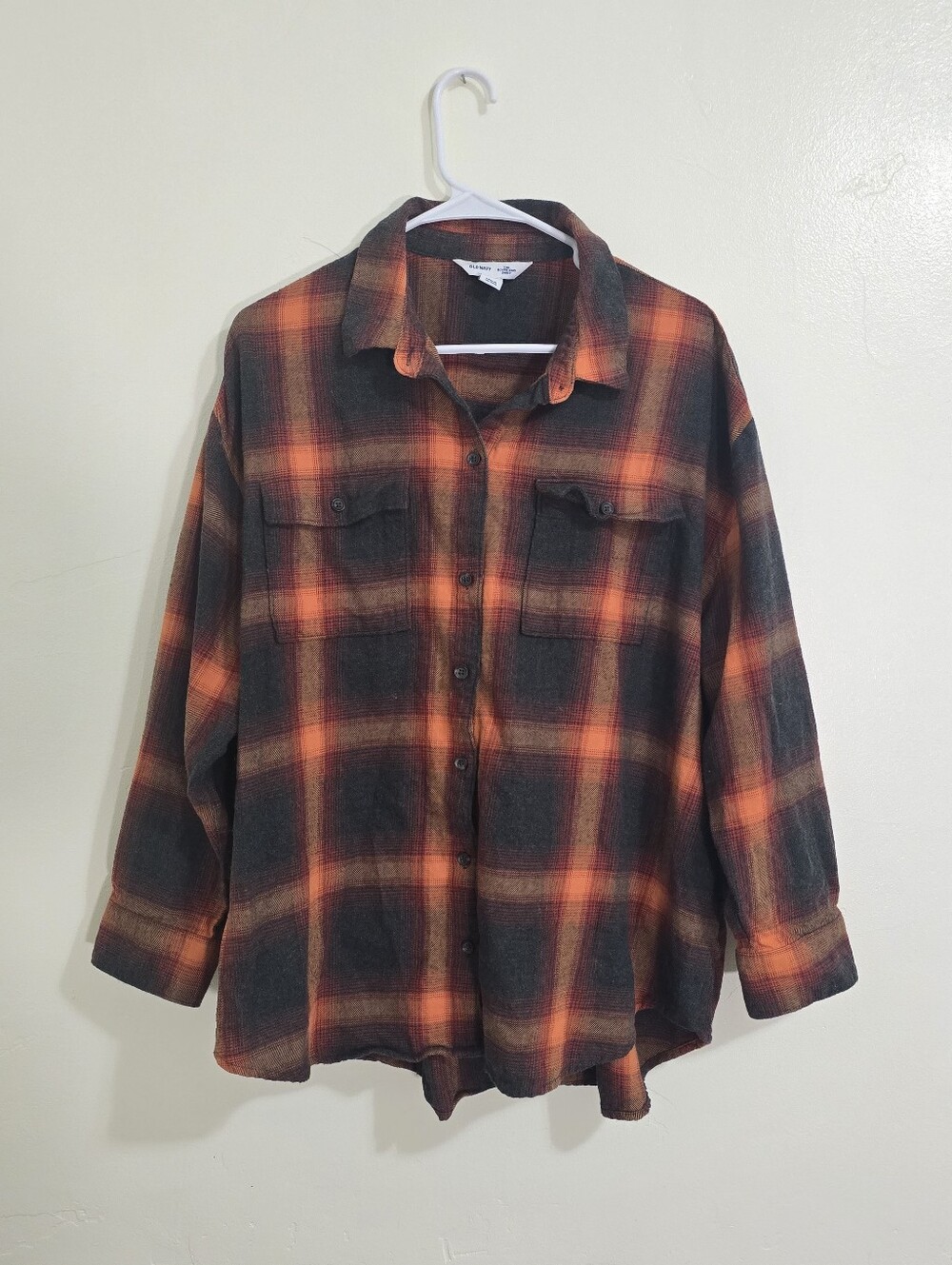 Old Navy Boyfriend Taylor Swift Evermore Plaid Flannel Shirt XXL Orange Gray